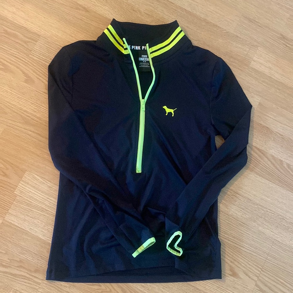 PINK VS black and neons green long sleeve zip up top